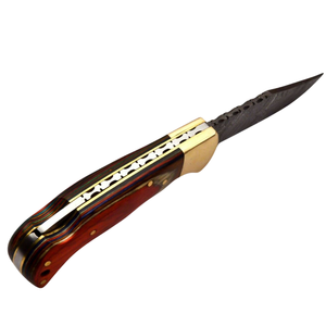 Couteau pliant artisanal en acier Damas avec manche en bois rouge, couteau de poche pour le camping, la chasse et les activités de plein air - Product Image 6