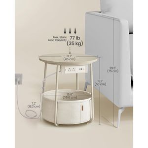 Tavolino da Salotto con Stazione di Ricarica, Tavolino Rotondo con Cesto in Tessuto e Porte USB - Product Image 2