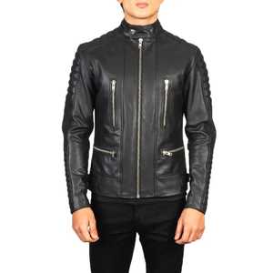 Chaqueta de Motociclista para Hombre, de Cuero Genuino Negro, Marca LONG MISSION INDUSTRY, con Calefacción, Cuello Mao, Cierre de Cremallera, Resistente al Viento, Estilo Invernal - Product Image 3