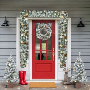 Set Natalizio Pre-Illuminato in 4 Pezzi con Luci LED Bianco Caldo, Ghirlanda e Corona Natalizia, Set di 2 Alberi per Decorazione Ingresso e Feste - Product Image 5