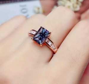 Vintage <b>Alexandrite</b> <b>Engagement</b> <b>Ring</b> June Birthstone Color Change <b>Ring</b> Art Deco <b>Ring</b> 14k Rose Gold Emerald Cut Bridal <b>Ring</b> - Product Image 1