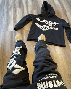 Conjunto Deportivo de Invierno para Hombre, Estilo Vintage, con Forro Polar, Sudadera con Capucha y Cremallera Completa, Logotipo Personalizado Impreso, Pantalones Deportivos con Diseño Gráfico 3D, 100% Algodón - Product Image 4