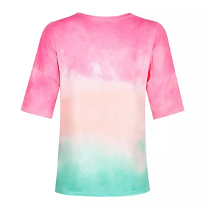 Camiseta de Verano Casual de Poliéster Ligero con Estampado Degradado Tie-Dye de Manga Media Oversize para Mujer, Tendencia 2026, Venta al por Mayor - Product Image 4