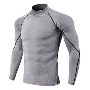 <b>Men's</b> Long Sleeve <b>Turtleneck</b> Compression Shirt <b>Black</b> With Neon Green Stitching Quick Dry Slim Fit Sporty Workout Top - Product Image 6