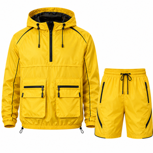 Grace Collection Men's Hooded Quarter-<b>Zip</b> Upper Shorts Set Solid Color Quick Dry Knitted Fleece 100% Polyester Streetwear Winter - Product Image 4