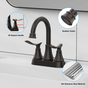 Robinet de salle de bain en bronze huilé de 4 pouces avec 2 poignées, siphon de vidange et accessoires pour lavabo - Product Image 4