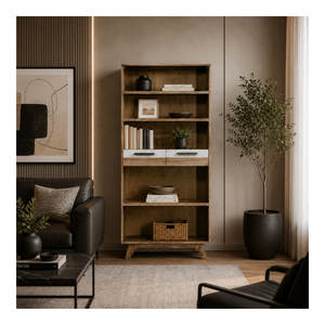 Wooden Display Bookcase With Open <b>Shelves</b> And Drawers <b>Modern</b> Storage Cabinet For Residential And Commercial Use - Product Image 1