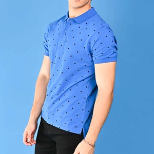 Polo de Manga Corta con Estampado de Lunares Azules para Hombre, Corte Regular Informal, Tela Oxford, Diseño Transpirable - Product Image 4
