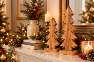Juego de 2 árboles de Navidad de madera, árboles decorativos para decoración de estantes y mesas, fabricante indio al mejor precio - Product Image 3