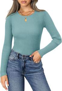 Camiseta de mujer de punto de chifón denim, manga larga, anti-pilling, con estampado de logo, estilo Y2K, informal. - Product Image 3