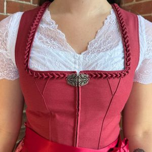Women's Bavarian Style Dirndl <b>Dress</b> Red Satin A-Line Knee-Length with Apron V-Neck Short Sleeve Vintage Folk Costume - Product Image 2