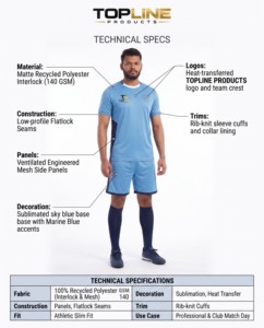 Camiseta de Fútbol Azul Cielo para Hombre, Manga Corta, Absorbe la Humedad, Transpirable, Corte Regular, Bloques de Color, Cuello en V, 100% Reciclada - Product Image 6