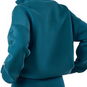 Sweat-shirt à col montant 1/4 zippé bleu océan respirant pour femme, coupe oversize, manches longues, style streetwear décontracté - Product Image 4