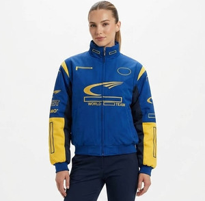 Chaqueta de Carreras Personalizada para Hombre, Chaqueta Bomber Acolchada Azul y Amarilla con Bordado y Logotipo Personalizado – Venta al Por Mayor OEM/ODM - Product Image 4