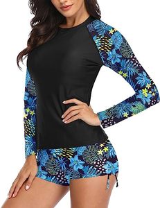 Ensemble de maillot de bain confortable pour femmes, protection contre les éruptions cutanées, pour la plage, la natation, le surf, avec tissu doux, protection UV, coupe extensible - Product Image 2