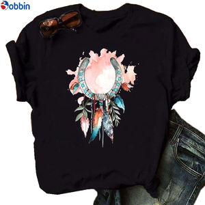 Camiseta de Mujer con Diseño de Plumas, Estampado Decorativo, Transpirable, Estilo Dulce y Encantador, Tallas Grandes, Camisetas Económicas para Damas - Product Image 1
