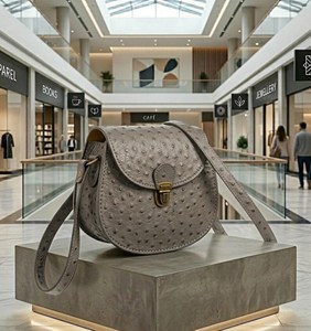 กระเป๋าดีไซน์หรูหรา หนังนกกระจอกเทศ กระเป๋าสะพายไหล่ทรงโท้ท ทรงอานม้า ดีไซน์วินเทจ บุภายในด้วยหนัง ใช้ได้ทั้งแบบถือและสะพายไหล่ - Product Image 5