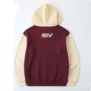 Sweat-shirt à capuche pour homme, couleur crème et bordeaux, coupe ample, style décontracté, tissu polaire épais 450 g/m² - Product Image 2