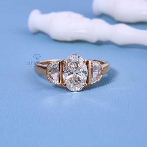 150 CT Oval Lab Grown Diamond IGI Certified Luxury Engagement <b>Ring</b> with Half <b>Moon</b> Side <b>Stones</b> 925 Silver - Product Image 1
