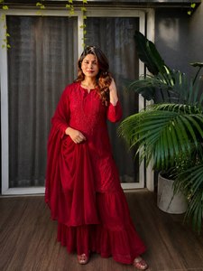 Conjunto de Falda y Top Romántico para Mujer, Otoño, Manga Farol, Bordado, Elegante - Product Image 1