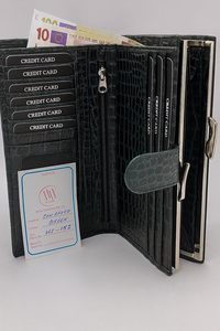 WRIZA Women’s Genuine Leather Croco Textured Clutch <b>Wallet</b> | Emerald <b>Green</b> Continental <b>Wallet</b> with 10 Card Slots, 4 Compartments - Product Image 5