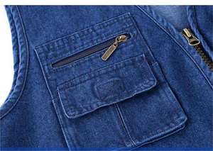 Chaleco Utilitario de Mezclilla para Hombre, con Múltiples Bolsillos, Cierre de Cremallera, Cuello en V, Ropa Exterior Informal para Otoño, Color Sólido, Material de Algodón Tejido - Product Image 5