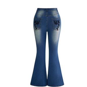 Vaqueros acampanados personalizados para mujer, de cintura alta, estampados, de mezclilla, estilo vintage, elásticos, a la moda, OEM ODM, venta al por mayor - Product Image 2