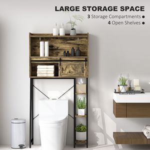 Rustic Brown Over the Toilet <b>Storage</b> Cabinet 4 <b>Open</b> Shelves Bathroom Organizer with 3 Compartments - Product Image 5