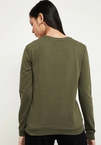 Sudadera de Cuello Redondo Verde Oliva para Mujer, Diseño de Letras con Lentejuelas y Estampado Metálico, Ropa Casual de Otoño - Product Image 5