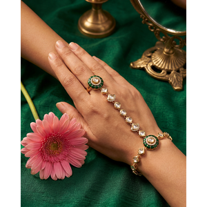 Indian Ethnic Artificial Jewellery-Supriya Moissanite Hath Panja Fashion Beaded Bracelet - Product Image 1