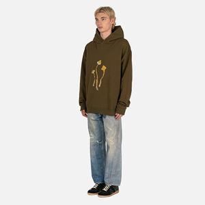 Sweat-shirt à capuche pour homme, coupe classique, 100% coton, double couche, vert olive uni, vêtement décontracté pour l'automne - Product Image 4