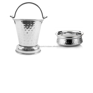 Juego de Servidores de Curry de Acero Inoxidable Martillado Tradicional al por Mayor, Cubo Balti, Olla Handi, Vajilla para Comedor de Hotel - Product Image 1