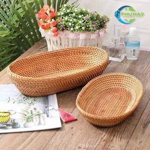 Handwoven RATTAN <b>TRAY</b> FRUIT STORAGE <b>BASKET</b> with Handles Gift Sustainable Serving <b>Basket</b> Supplier - Product Image 6