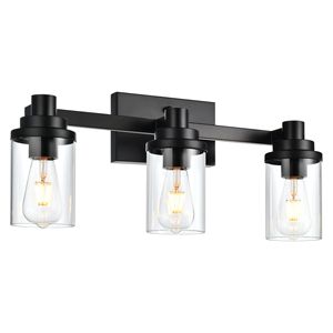 Lampada da Bagno Nera a 3/4 Luci con Paralume in Vetro Trasparente per Specchi e Mobili da Bagno - Product Image 4