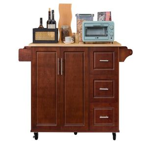 Carrello da Cucina in Legno con Porta Scorrevole e Piano d'Appoggio Ribaltabile - Product Image 2