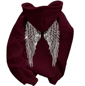 Nouveau style Sweat à capuche pour femme en molleton de coton éponge, à épaules tombantes, orné de strass et de paillettes, pour l'automne - Product Image 4