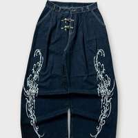 Jean droit vintage en coton pour homme, coupe large, style streetwear personnalisé, délavé, avec rivets, broderies, boucle métallique, imprimé, artisanat, couleur unie