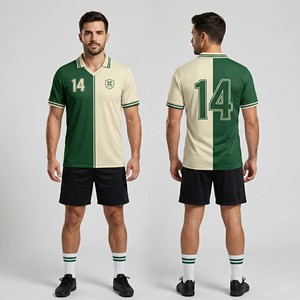 เสื้อฟุตบอลวินเทจสีเขียวสองสีสำหรับผู้ชาย เสื้อเจอร์ซีย์ฟุตบอลระบายอากาศ คอวี คอปกโปโล ขายส่ง ไม่มีแบรนด์ ชุดยูนิฟอร์ม - Product Image 6