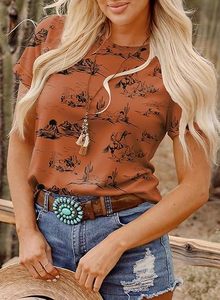 Camisetas de Verano para Mujer, Manga Corta, Cuello Redondo, Estampado Occidental, Estilo Casual y Lindo, Ropa 2026 - Product Image 2