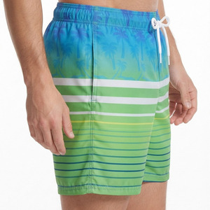 Custom Mens Tropical Palm Print Swim Shorts Quick Dry Polyester Beach <b>Board</b> Shorts with Drawstring Elastic Waist - Product Image 3