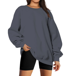 Sudadera Oversize de Cuello Redondo para Mujer, Color Sólido, Hombros Caídos, Manga Larga, Tejido de Algodón, Ropa de Otoño - Product Image 4