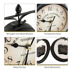 Horloge murale vintage double face à rotation 360 degrés en fer forgé, style Grand Central Terminal, rétro ferroviaire - Product Image 2