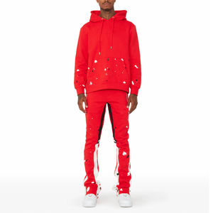 Red <b>Paint</b> Splash Winter Lightweight Hoodie Tracksuit Mens Streetwear Two Piece Hooded Sweatshirt Jogger Pants Casual Training - Product Image 1
