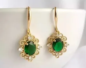 Moissanite <b>Emerald</b> Drop <b>Earrings</b> 925 Sterling Silver <b>Gold</b> Plated Vintage Luxury Women Jewelry - Product Image 1