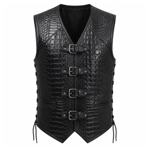 Chaleco de Lona Negro al Por Mayor a Precio Económico, Cuello en V, Cintura Ajustable, Ropa Exterior Informal - Product Image 1