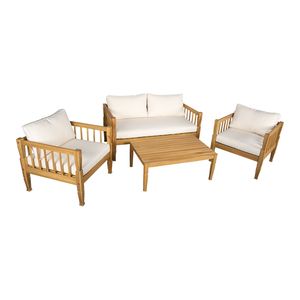 Set di Mobili da Patio a 4 Pezzi con Tavolino, Cuscini Spessi, Set da Conversazione per Esterni di Ba - Product Image 5