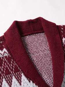 Cardigan en tricot jacquard pour homme, col châle, motif flocon de neige et renne, boutonné, chaud pour l'hiver, idéal pour les fêtes, vente en gros, personnalisable - Product Image 4