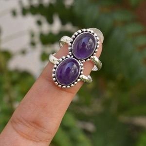 Bague en améthyste violette, argent 925, faite à la main, pour femme, style bague de fiançailles à taille ronde - Product Image 2