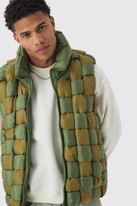 Men's Green And Olive <b>Quilted</b> Vest Stand Collar Zipper Closure Windproof Casual Autumn Outerwear Polyester <b>Wadding</b> Regular Fit - Product Image 2