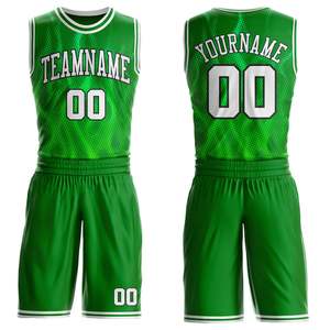 Ensemble d'uniformes de basketball personnalisés blanc et vert herbe en polyester recyclé, sublimation, anti-bactérien, maillot et short d'équipe unisexe, OEM - Product Image 6